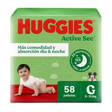 HUGGIES ACTIVE SEC VERDE G x 58UN(1-2)