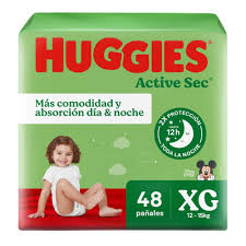 HUGGIES ACTIVE SEC VERDE XG x 48UN(1-2)