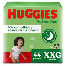 HUGGIES ACTIVE SEC VERDE XXG x 44UN(1-2)